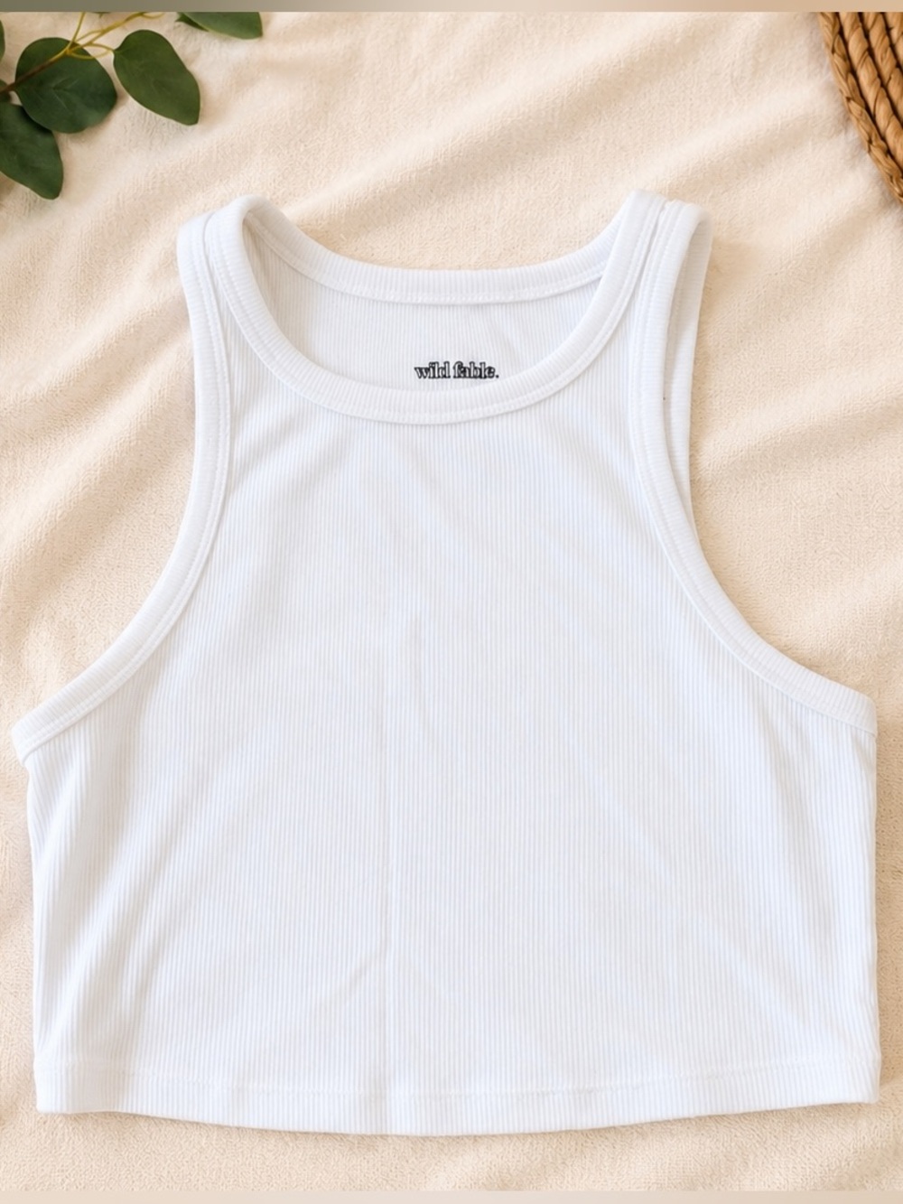 white ribbed high neck cropped tank top